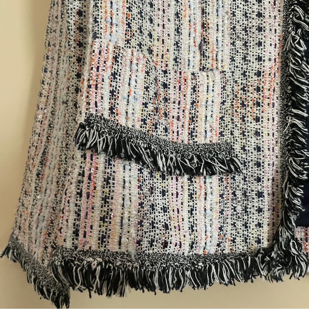 Anthropologie Eva Franco Reston Tweed Blazer Jacket Small Fringe Trim Open Front - Picture 10 of 13